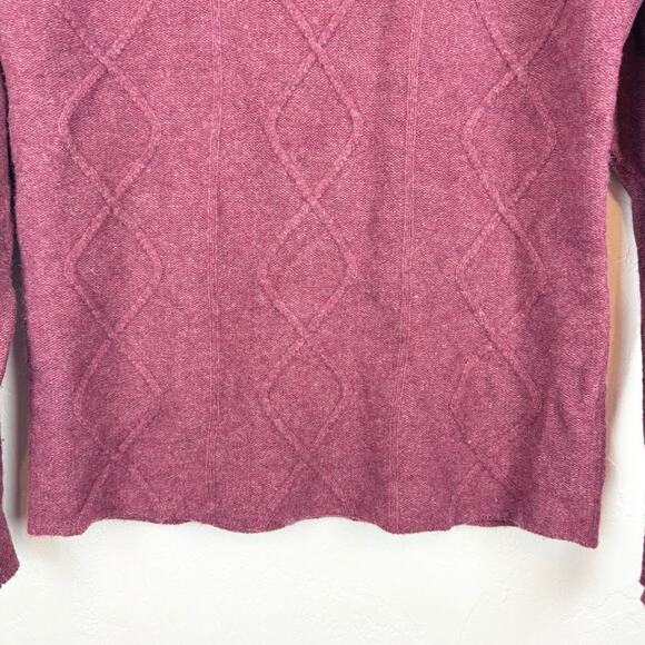 Horny Toad Maroon Lambswool Joanna 1/4 Button Chunky Cable Knit Sweater Size L - Picture 4 of 9